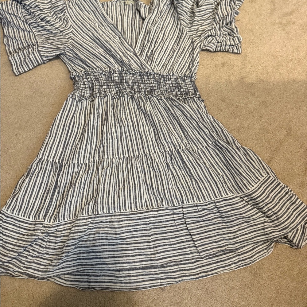 Max Studio Black and White Pleated Sundress with Puff Sleeves